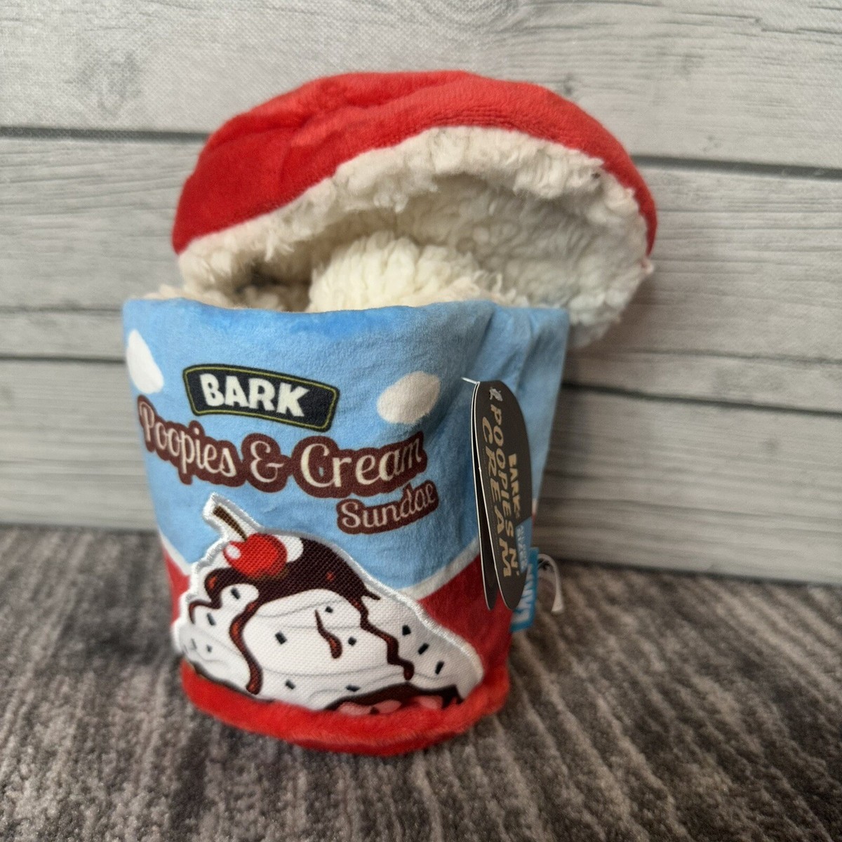 Bark Box Ice Cream Plush Dog Toy Poopies & Cream All dogs Squeak Crinkle  Bungee | eBay