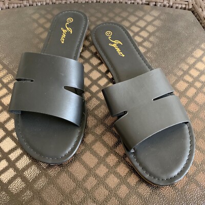 Lynx women's open toe flat slide sandals black size 11