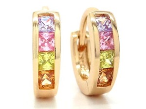 Authentic Real small 18CT yellow gold plated hoop earrings sparkly different colored gems