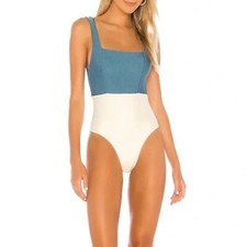 Tularosa NWT size small Mack One , one piece bathing suit blue and cream