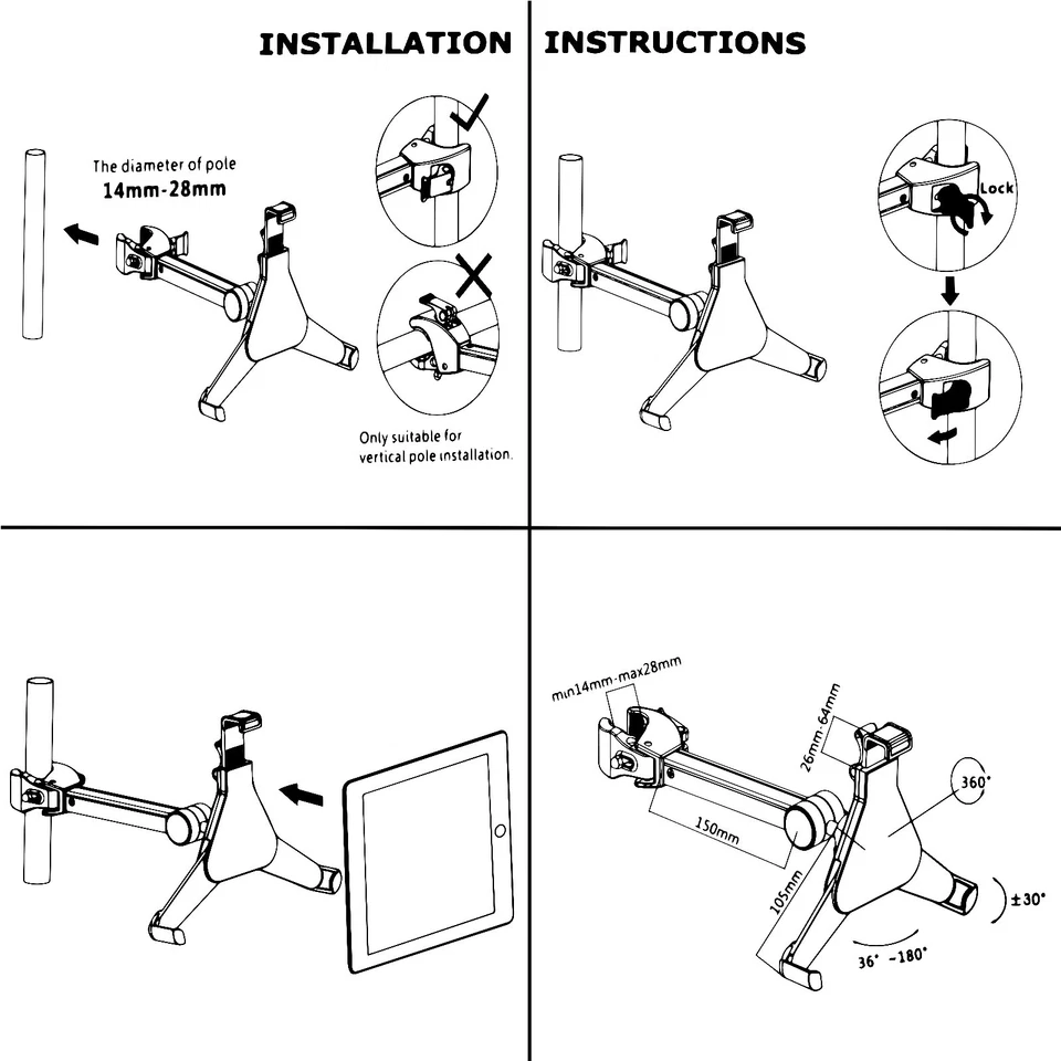 Microphone Stand Tube Pole Clamp Mount Holder for iPad Mini 2/3/4 & Small Tablet - Image 3 of 4