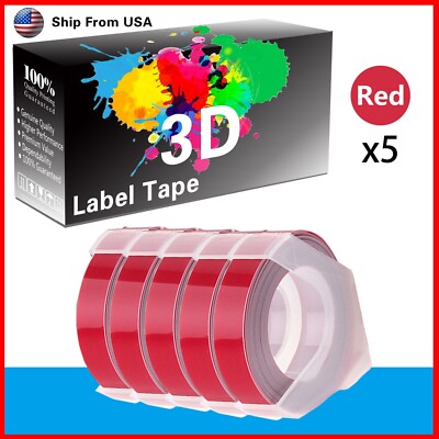 5 Rolls Red Label Tape 3D Compatible for Motex E-101 E-303 Label Makers