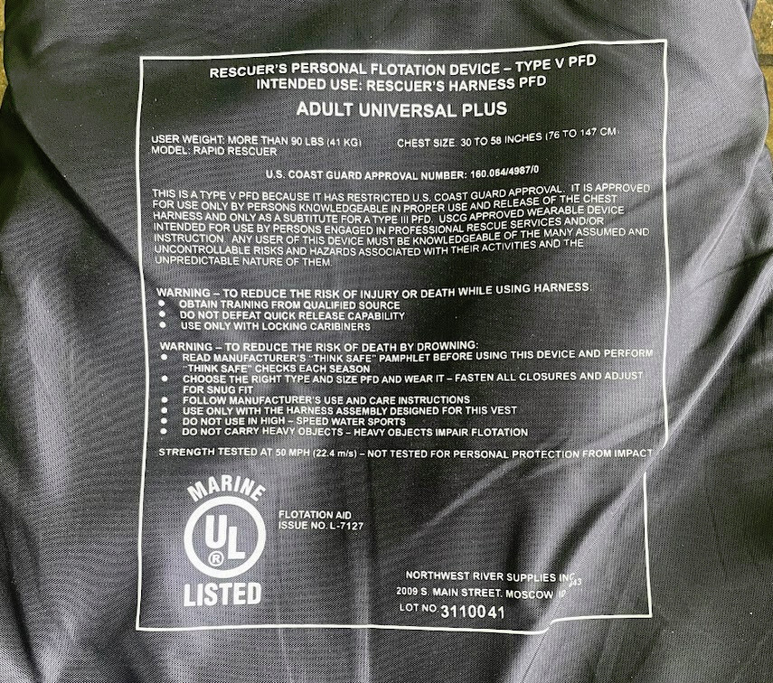 NRS Rescuer Personal Flotation Device Lifejacket Type V PFD Adult Universal Plus