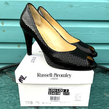 RUSSELL & BROMLEY Ladies Lou-Lou 2 Black Peep Toe Platform Court Shoes Size 37