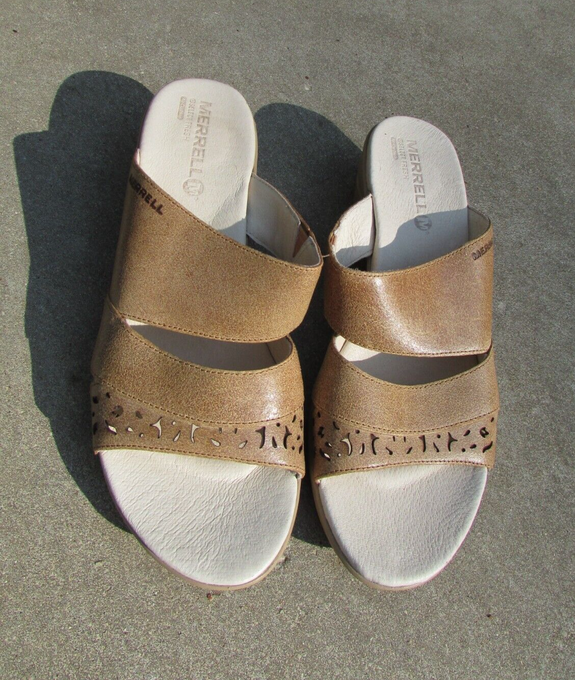 MERRELL Select Fresh Air Cushioin avena pelle paglia punta aperta slide sandalo taglia 9