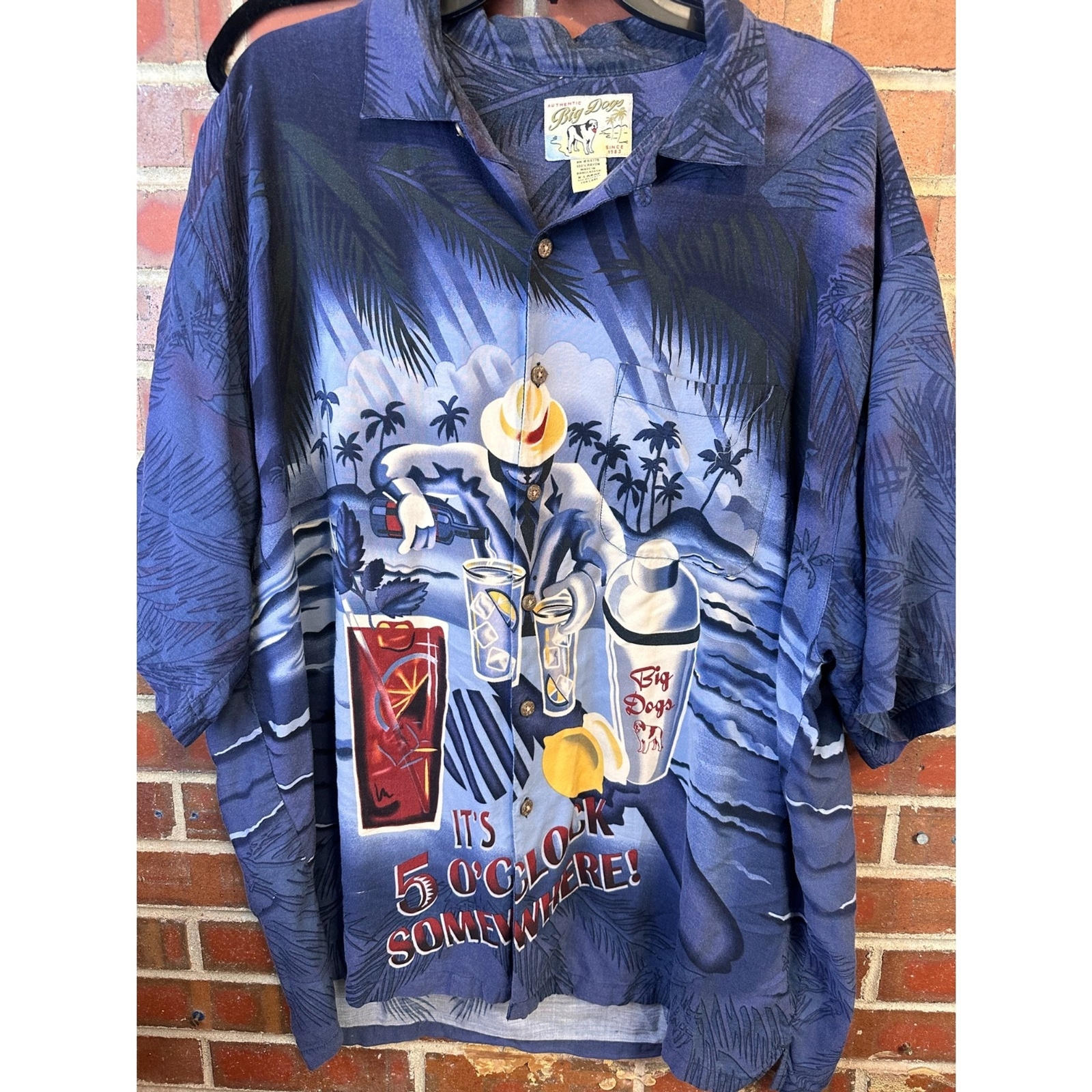 Mens Big Dog Hawaiian LG Button Down Shirt It's Five … Gem