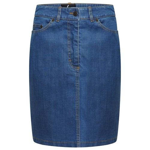 Womens Ladies Faded Denim Midi Stretch Stone Wash Skirt 19" Long-Ruby demina - 第 1/4 張圖片