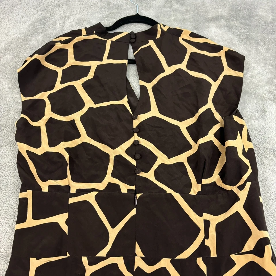 Vestido recto midi envolvente imitación seda Escada para mujer 42/12 marrón estampado jirafa cápsula Foto 4 de 4