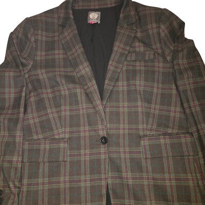 Vince Camuto Women's Multicolor Plaid Blazer Jacket Size Green Red Black  Brown
