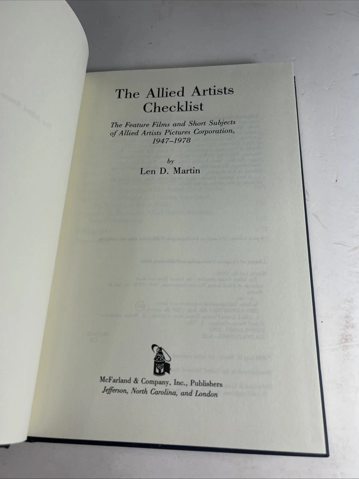 1993 The Allied Artists Checklist Len Martin McFarland Hardcover Vintage - Image 3 of 4
