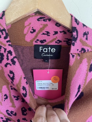 New! NWT Fate Curve Janice Turtleneck Camel and Hot Pink Leopard Sweater 1XL MS - Picture 17 of 20