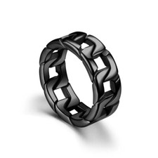 Mens Black Miami Cuban link Ring Band Biker Jewelry Stainless Steel Size 8-12