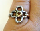 Vintage MOVADO 18K Yellow Gold and Sterling Silver Citrine Flower Ring Size 7