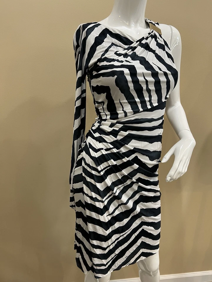VESTIDO MIDI EMILIO PUCCI AZUL Y BLANCO MANGA UNA JERSEY ACANALADO TALLA 36 Italia Foto 2 de 4