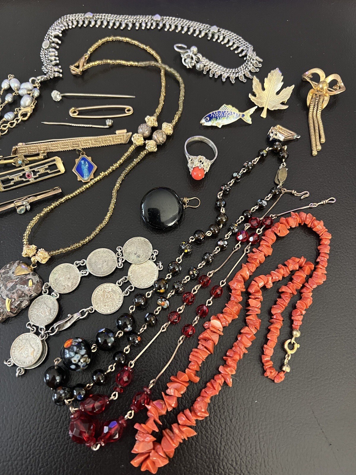 Vintage Job Lot Gilt Metal , Rolled Gold , Pearls ,coral Jewellery eBay