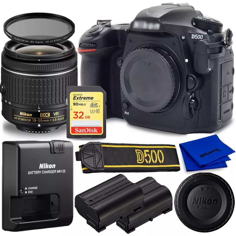 Nikon D500 DSLR Camera with AF-P 18-55mm VR + EXT BATT + 32GB + UV Filter  Bundle 18208015597