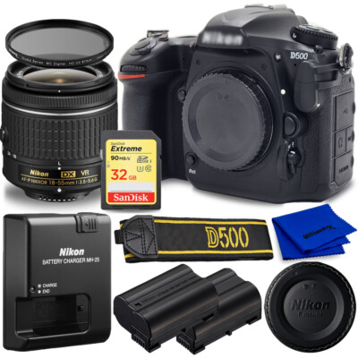 Nikon D500 DSLR Camera with AF-P 18-55mm VR EXT BATT 32GB UV