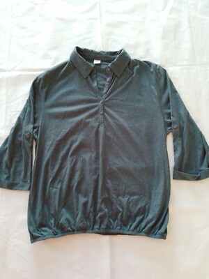 Damen T-Shirt Baumwolle Händler Gr.20 3/4 Arm Knopfleiste Bündchen Saum Grau 11935