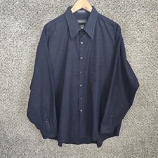 Van Heusen Dress Shirt Mens 17-17.5 Blue Microfiber Button Up Career Long Sleeve