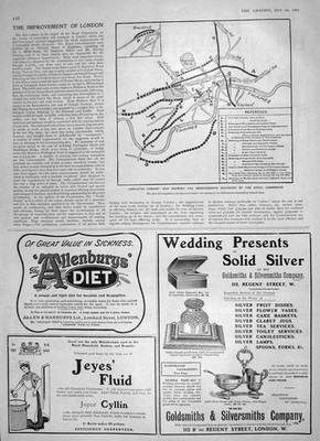 Alter antiker Druck 1905 London Karte Verbesserungen Enos Obst Salz Allenbury 20.
