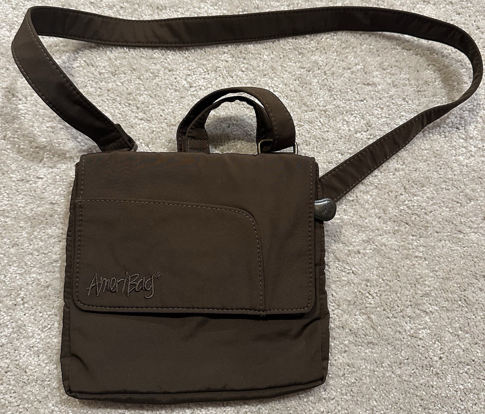 AmeriBag Brown Olive Green Nylon Mini Crossbody Bag Travel Casual Purse