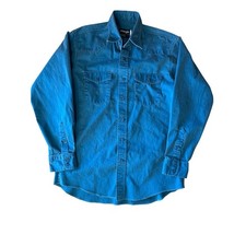 Vintage Wrangler Brushpopper USA Made Turquoise L 16-34 X-Long Tails Button Down