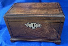 C1790 Georgian Tea Caddy Jewellery Box Mahogany Silk Lining Lock & Key