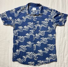 Rip Curl Mens Short Sleeve Button Down Hawaiian Shirt Size L Blue Palm Tree B6