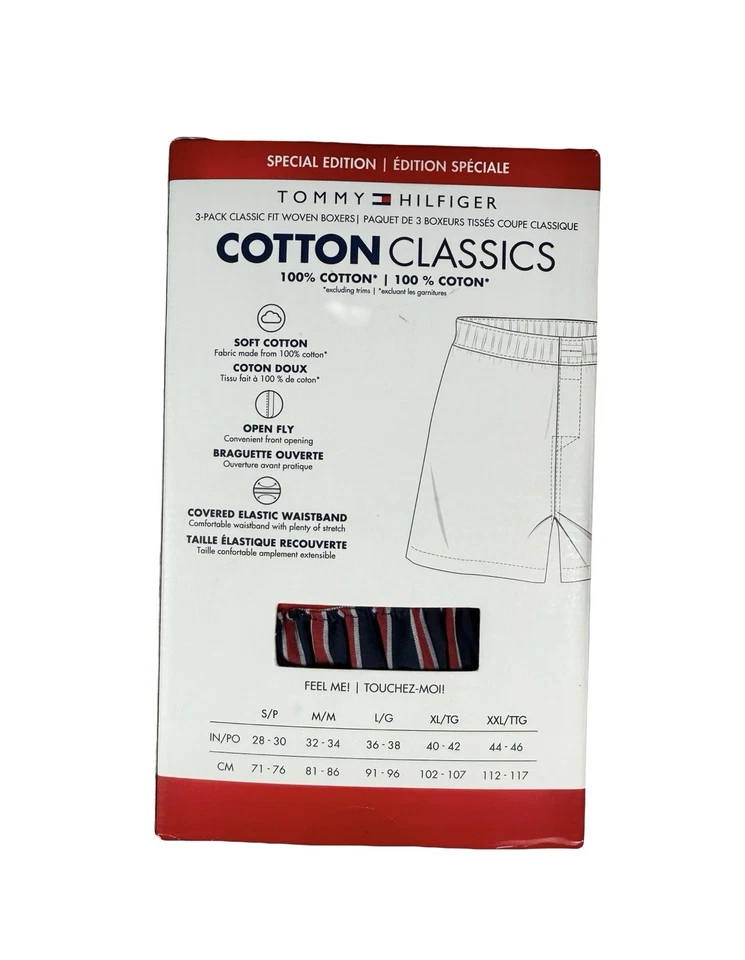 NWT. Tommy Hilfiger. 3 Pack. Classic Woven Boxer. Red Striped . MRSP. $42.50 - Image 3 of 4