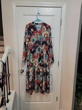 Dress, Orange,Blue &Cream Mandala Print,Long Sleeve, Women's L