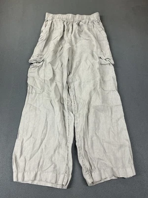 C&C California Pants Womens L Gray Linen Cargo Relaxed Elastic Waist Casual - Image 1 of 4