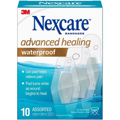 Nexcare Advanced Healing Waterproof Bandages: assorted bandages / 10-pack Clear