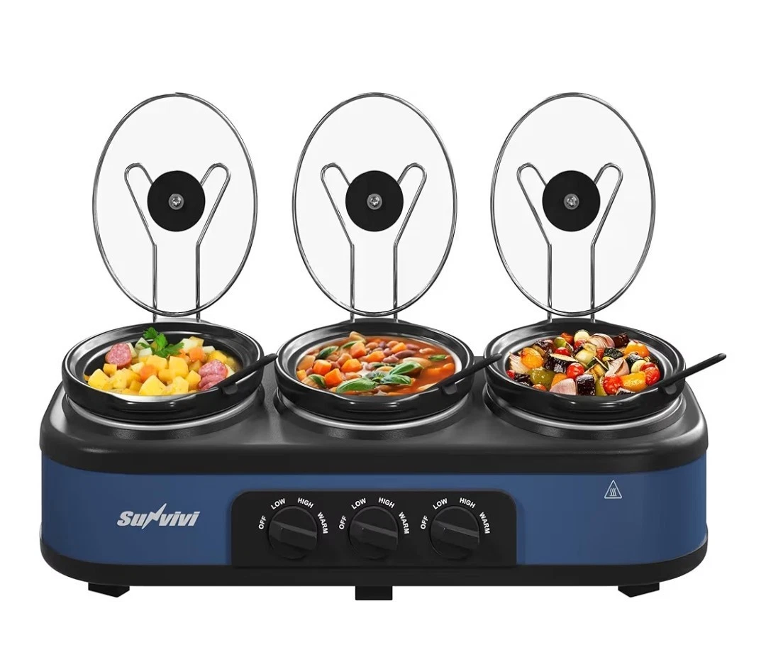 Triple Slow Cooker, Buffet Food Warmer w/3x 1.5 QT Removable Ceramic Pots New