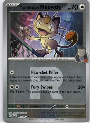 Team Rocket's Meowth (Team Rocket) Reverse Holo Common ME: Ascended Heroes 161/2