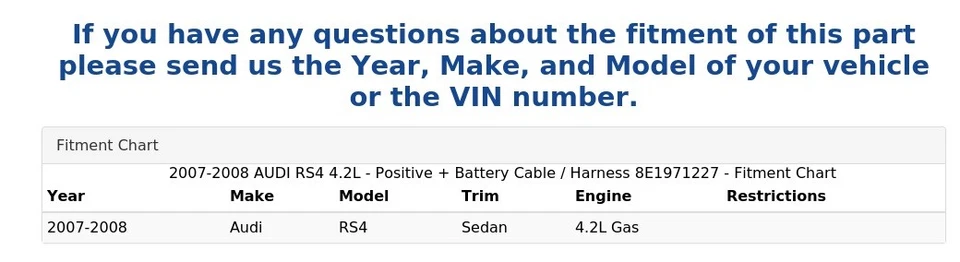 AUDI RS4 2007-2008 4,2 L - positivo + cable de batería/arnés 8E1971227 Foto 4 de 4