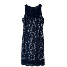 WHBM navy blue nude lace floral wedding evening midi dress 2