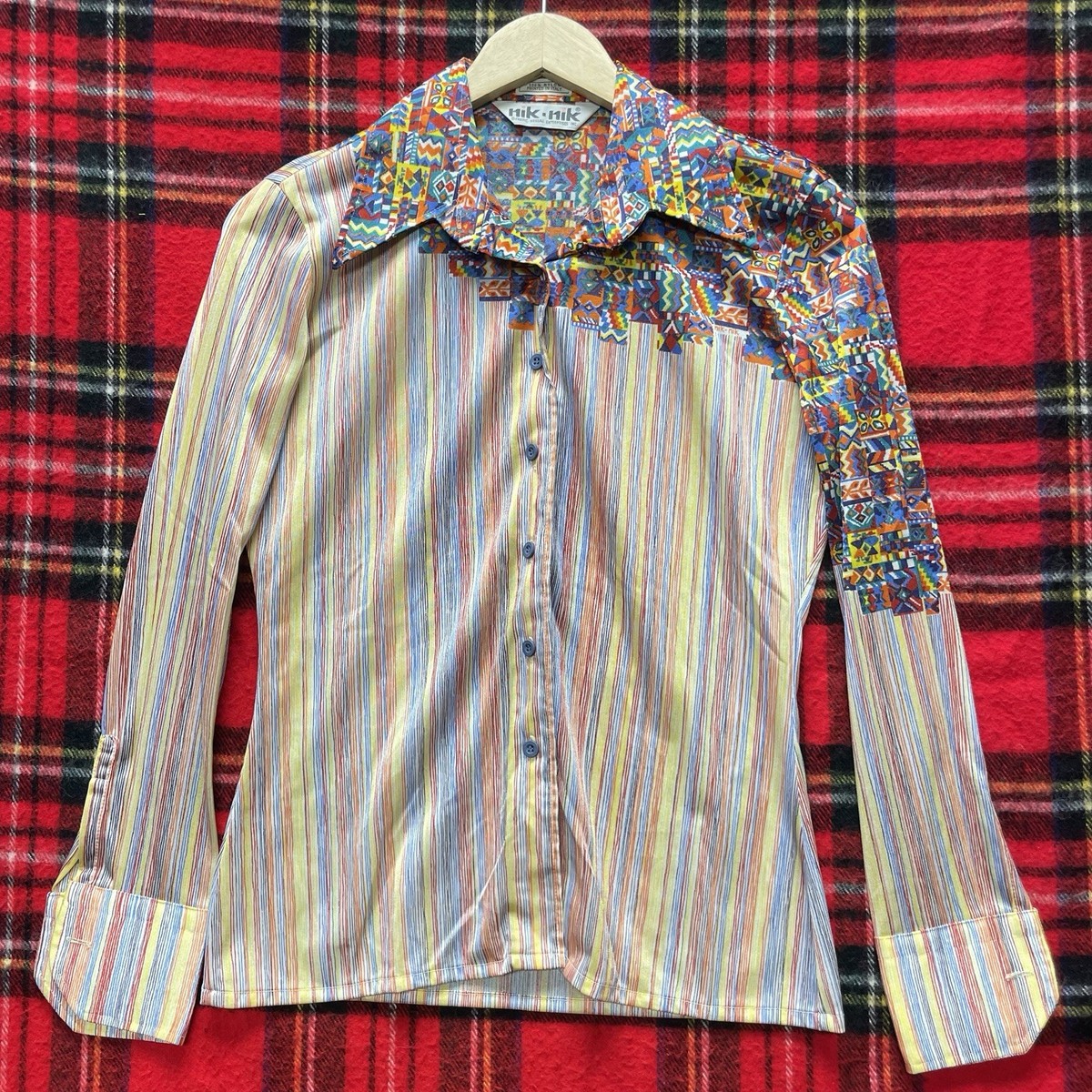 USA 70's Native Print Disco Shirts ネイティブ Mens Vintage 70s Disco Shirt with Forest Print, Jantzen 100 – The