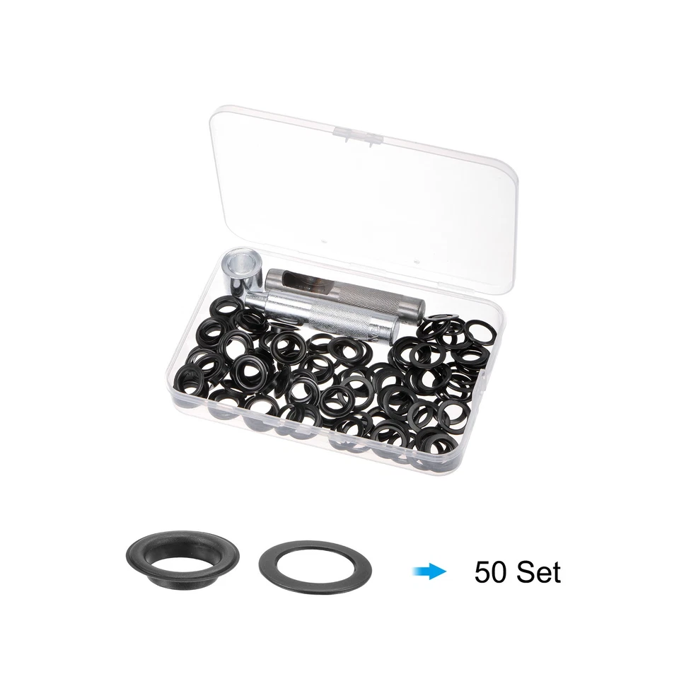 Juego de 50 ojales Kit de ojales de cobre de 14 mm x 22 mm de diámetro ojales con herramientas negro Foto 3 de 4
