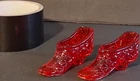2 Red Fenton Glass Shoe Figurines Pair Starburst Pattern