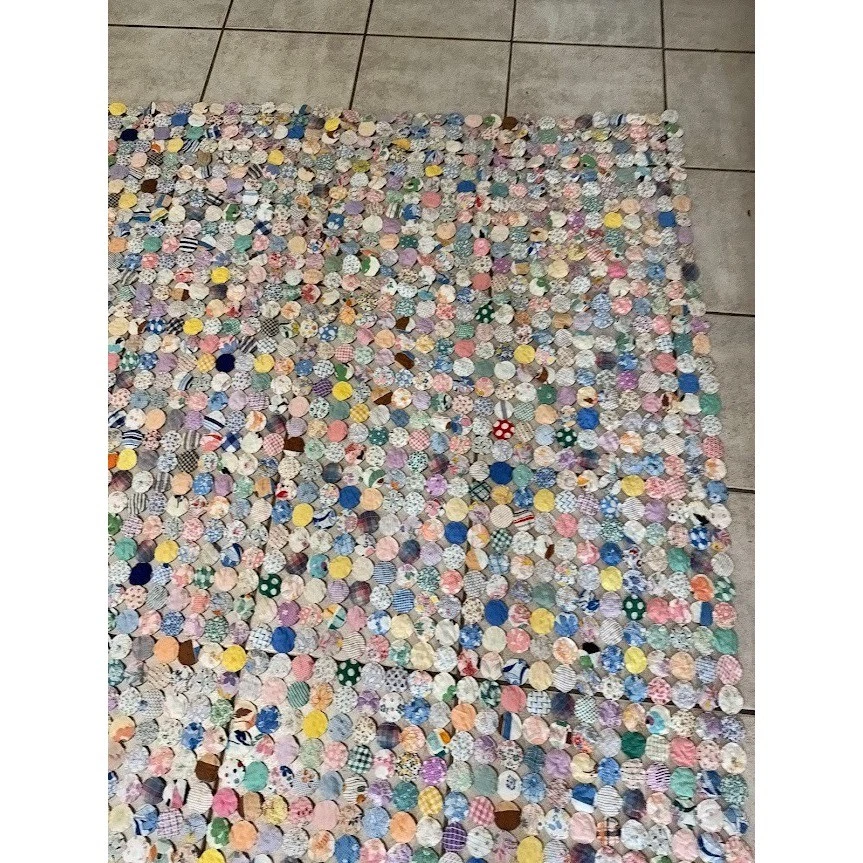 复古 Yo Yo 被子手工拼布五颜六色的床罩毯 65"x98" — 第 3/4 张图片