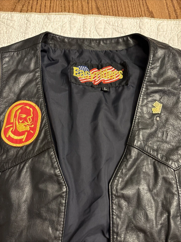 Chaqueta de montar de cuero Easy Rider para hombre grande más parche Harley Davidson e Indy Pi Foto 3 de 4