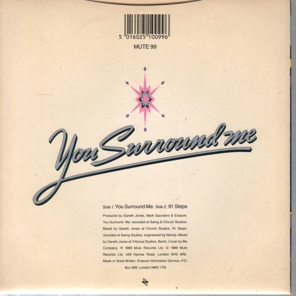 Erasure You Surround Me 7" vinyl UK Mute 1989 B/w 91 steps pic sleeve MUTE99 - Image 2 of 2