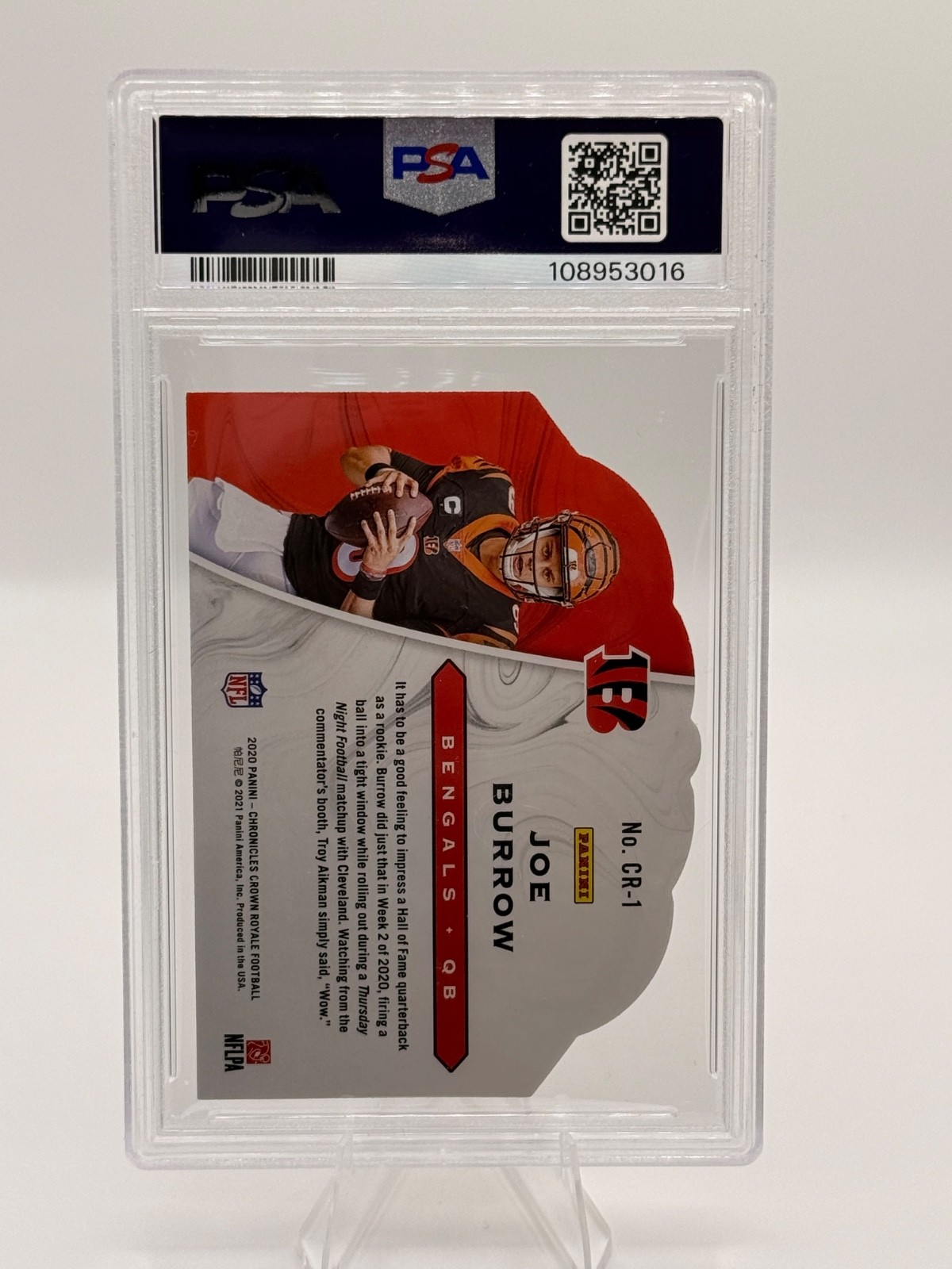 JOE BURROW 2020 Panini Chronicles Rookie Crown Royale Die Cut RC Bengals PSA 9 view 2