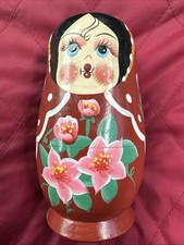 Vintage Wooden Hand-Painted Nesting Dolls Red Floral Set Of 5 Made In China