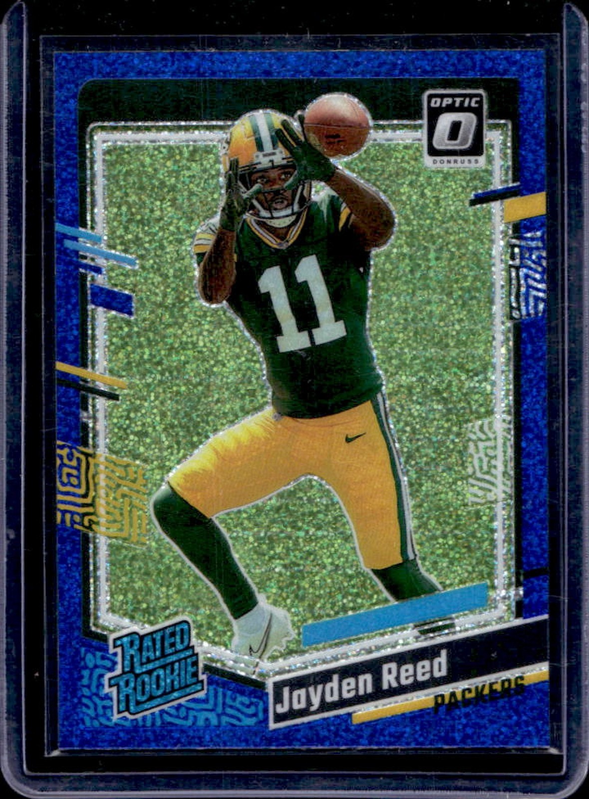 2023 Donruss Optic Jayden Reed Blue Glitter Prizm Rated Rookie #239 Packers