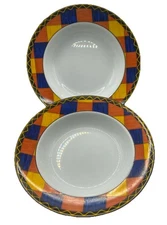 Pair Global Designs Soup Bowls Double Fired Colorful Geometric Porcelain