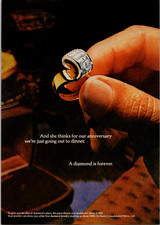 De Beers "A Diamond is Forever" Vintage 1970s Diamond Ring Magazine Ad