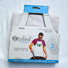 Styled Basics White 100 Cotton Bib Apron 3-Pack 27.3x19.7 Machine Washable
