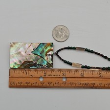 Vtg Abalone Shell Pendant Necklace 19" Green Stone Beaded Boho Artisan Earthy