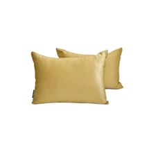 Light Gold Satin Lumbar Pillow Covers, 12"x16" (Pack of 2)-Light Gold Slub Satin